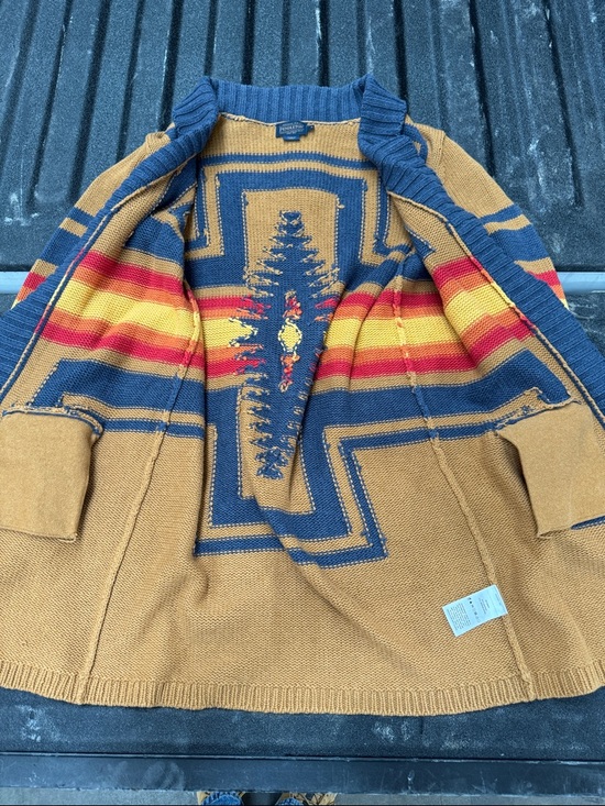 Pendleton Mustard Yellow Navy Blue Red Striped Shawl Cardigan - Picture 4 of 7